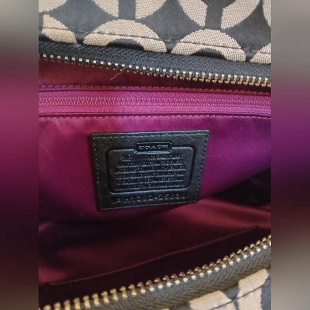 Coach Madison Small Madeline East West Satchel Leather Trim Op Art Fabric